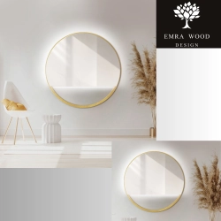 Lustro okrągłe w ramie złotej MDF SLIM z wolną przestrzenią - OLENA LED